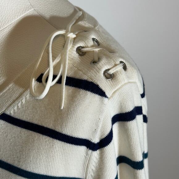 Talbots White Blue Striped Knit 3/4 Sleeve Pullover Sweater Womens Size Large L - Picture 7 of 10